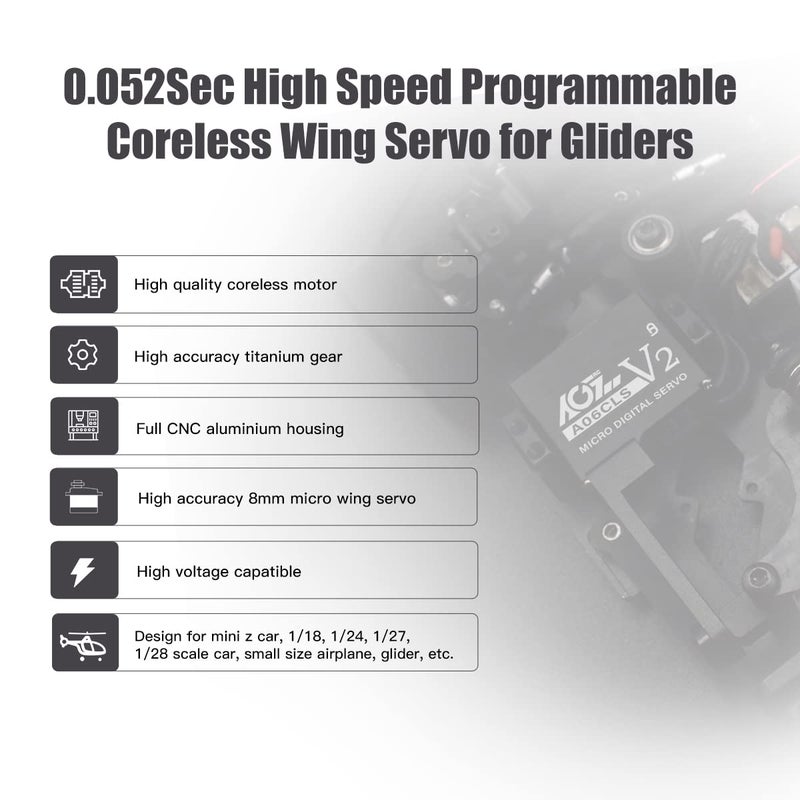 AGFRC Mini-Z-Car Micro Steering Servo - 11g Upgrade Programmable 0.050sec High Speed Full Metal Gear Mini Digital Coreless Servo, Control Angle 180Â° (A11CLS V3) - Image 3